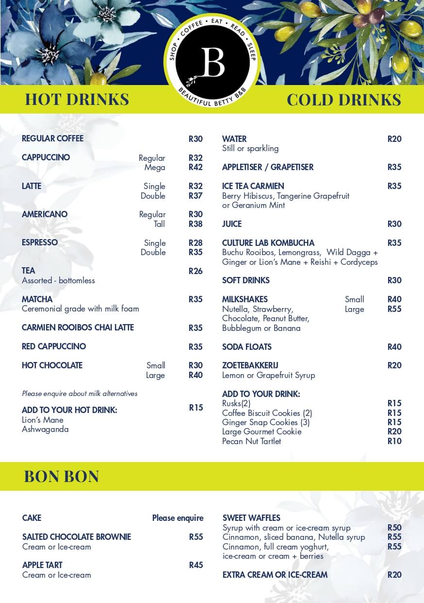 Beautiful Betty Menu Page 2